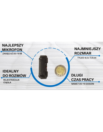 Dyktafon szpiegowski podsłuch dyskretny MKX mini 8GB 15h