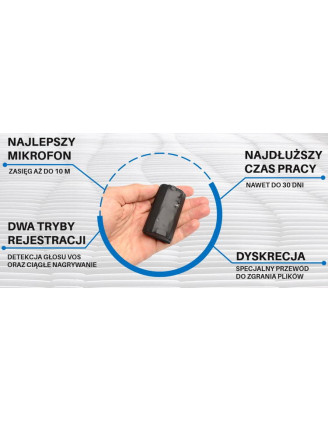Dyktafon szpiegowski pluskwa podsłuch MKX SET801 32GB (Do 30 dni pracy)
