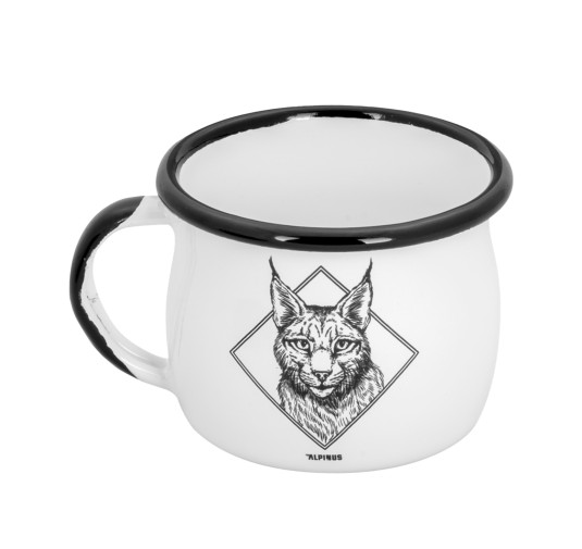 Kubek emaliowany Alpinus Ryś biały - stylowy kubek dla każdej okazji!