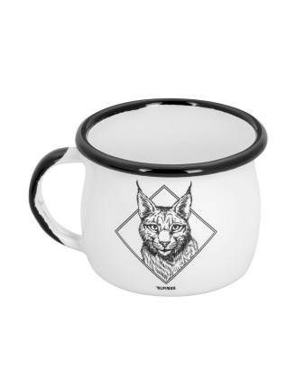 Kubek emaliowany Alpinus Ryś biały - stylowy kubek dla każdej okazji!