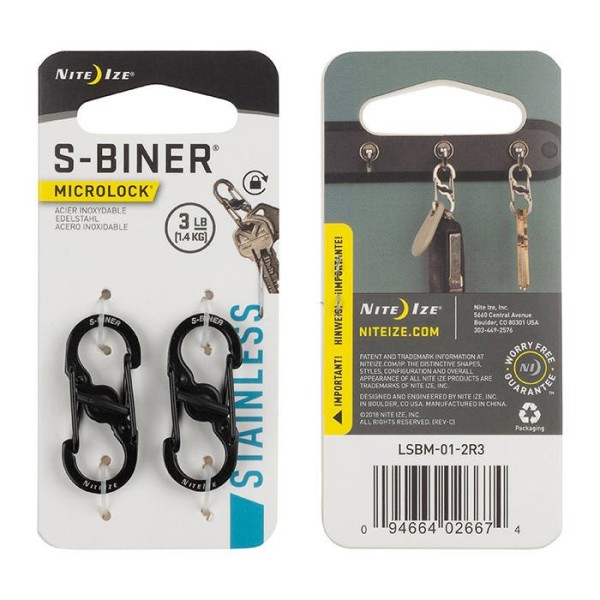 Nite Ize - S-Biner MicroLock - Czarny - 2Pack - LSBM-01-2R3