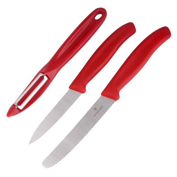 Victorinox - Zestaw noży kuchennych Swiss Classic z obieraczką - 3 elementy - Czerwone - 6.7111.31