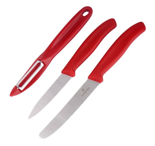 Victorinox - Zestaw noży kuchennych Swiss Classic z obieraczką - 3 elementy - Czerwone - 6.7111.31