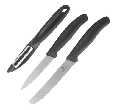 Victorinox - Zestaw noży kuchennych Swiss Classic z obieraczką - 3 elementy - Czarne - 6.7113.31