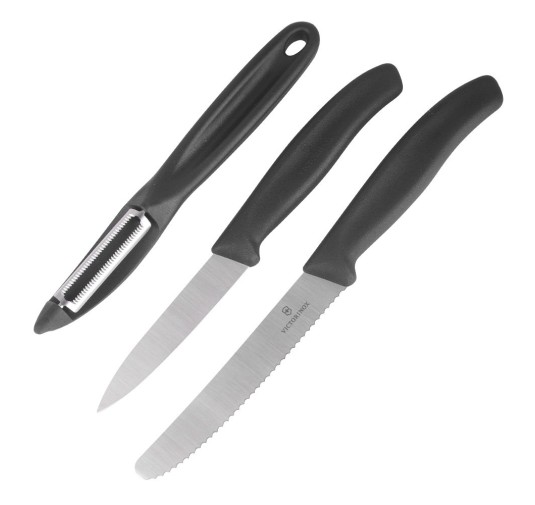 Victorinox - Zestaw noży kuchennych Swiss Classic z obieraczką - 3 elementy - Czarne - 6.7113.31