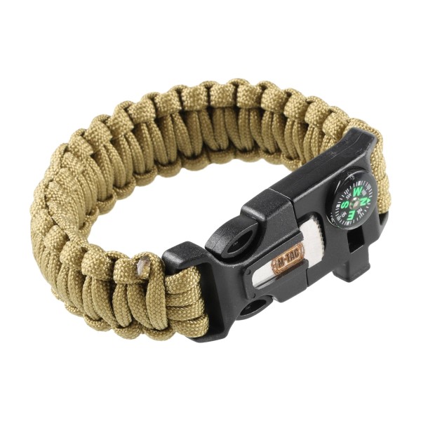 Bransoletka M-Tac Paracord z Krzesiwem, Kompasem i Gwizdkiem, tan L
