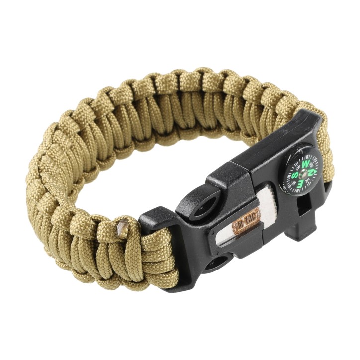 Bransoletka M-Tac Paracord z Krzesiwem, Kompasem i Gwizdkiem, tan L
