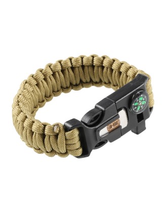 Bransoletka M-Tac Paracord z Krzesiwem, Kompasem i Gwizdkiem, tan L