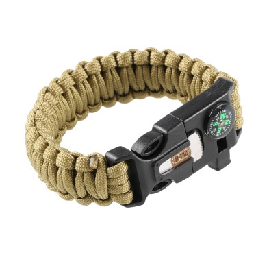 Bransoletka M-Tac Paracord z Krzesiwem, Kompasem i Gwizdkiem, tan M