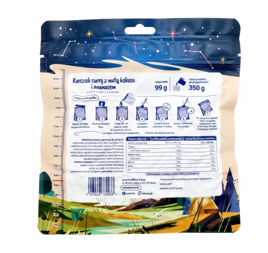 Żywność liofilizowana Lyommy Kurczak curry z nutą kokosa i ananasem 350 g