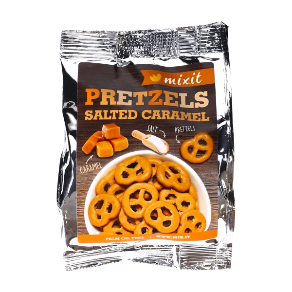 Precelki Mixit do kieszeni słony karmel 70 g Precelki Mixit do kieszeni słony karmel 70 g
