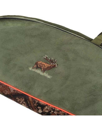 Pokrowiec Forsport na broń LPZKAM 06 1,25m, kam lesny/ zamsz oliwkowy, haft jeleń ryczy w trawie, biza pomarańczowa