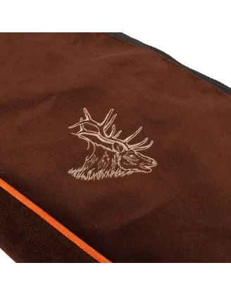 Pokrowiec Forsport na broń zamszowy L2ZPLUS 04 1,25m, kolor brązowy/ pomarańczowy, haft głowa jelenia bezowa