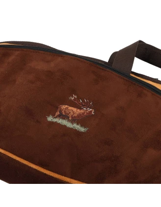 Pokrowiec na broń zamszowy L2ZPLUS K02 1,12m, kolor brązowy, haft jeleń ryczy w trawie