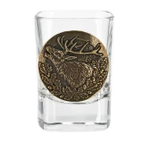 Kieliszki Golden Fox Qube z odlewaną plakietką mosiądz 6 szt. w drewnianym pudełku