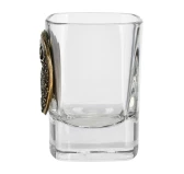 Kieliszki Golden Fox Qube z odlewaną plakietką mosiądz 6 szt. w drewnianym pudełku