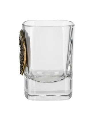 Kieliszki Golden Fox Qube z odlewaną plakietką mosiądz 6 szt. w drewnianym pudełku