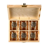 Kieliszki Golden Fox Qube z odlewaną plakietką mosiądz 6 szt. w drewnianym pudełku