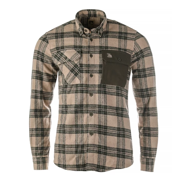 Koszula męska Tagart Alaska slim, flanelowa,  beżowa w zieloną kratę XL