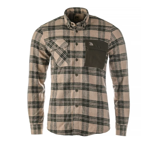 Koszula męska Tagart Alaska slim, flanelowa, beżowa w zieloną kratę XL
