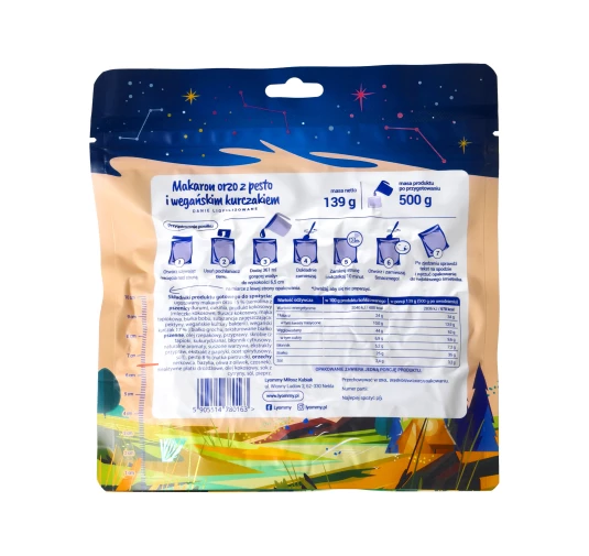 Lyommy Makaron Orzo z Pesto i Wegańskim Kurczakiem Liofilizowany 500g
