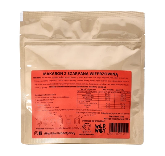 Wild Willy Szarpana Wieprzowina z Makaronem w Sosie Pomidorowym 100g