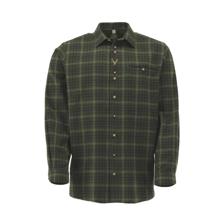 Koszula flanelowa męska OS-Trachten oliwkowa - Myśliwska, Bawełna 100%