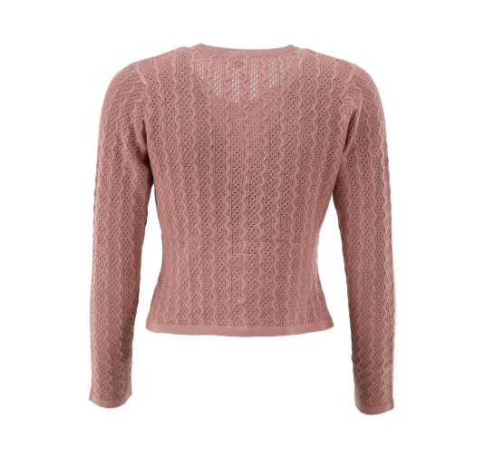 Damski Sweter Myśliwski OS-Trachten - Różowy, Dzianinowy, Zapinany na Guziki