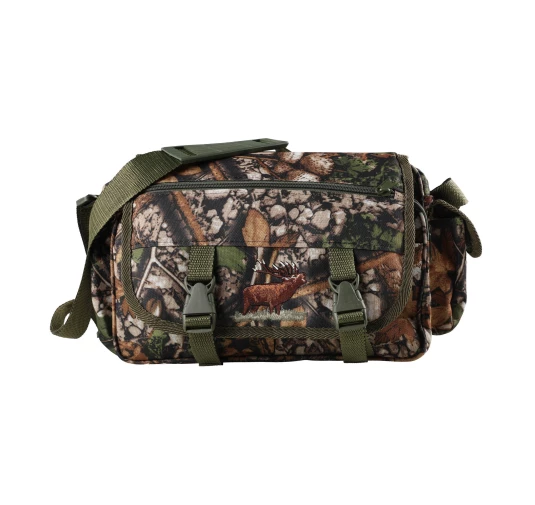Raportówka myśliwska Forsport z siedziskiem - leśny kamuflaż, haft jeleń ryczy w trawie