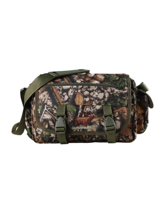 Raportówka myśliwska Forsport z siedziskiem - leśny kamuflaż, haft jeleń ryczy w trawie