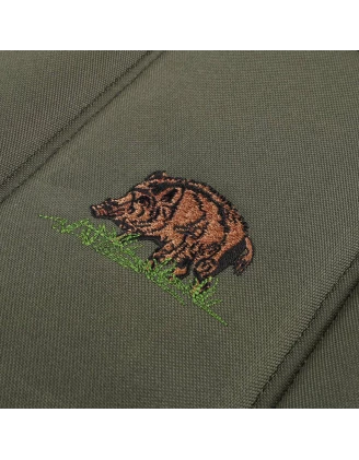 Siedzisko Forsport składane z karimatą - oliwkowy, haft dzik stoi w trawie