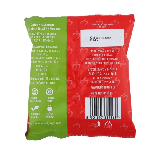 Porcja Dobra Chipsy Jabłkowe o Smaku Truskawkowym 18g