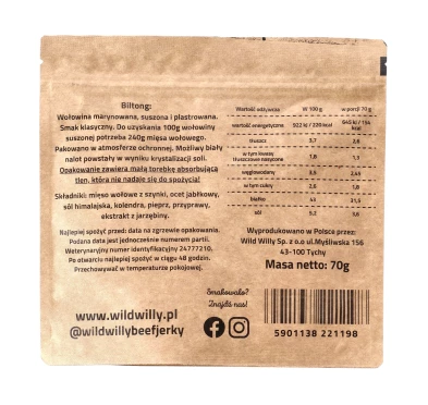 Wołowina suszona Wild Willy Biltong Classic 70 g