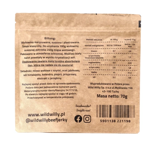 Wołowina suszona Wild Willy Biltong Classic 70 g