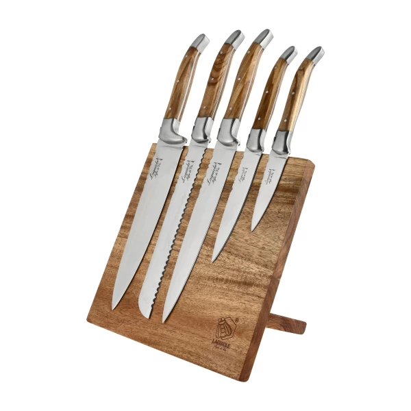 Komplet noży kuchennych Laguiole Style de Vie Luxury Line Olive Wood z blokiem magnetycznym