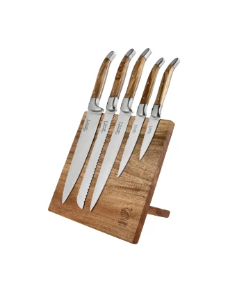 Laguiole Style de Vie Luxury Line Olive Wood - Komplet 5 Noży Kuchennych z Blokiem Magnetycznym | imag24.pl