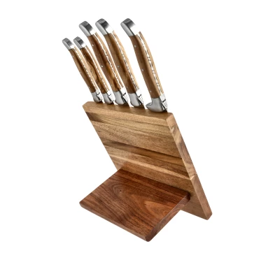 Komplet noży kuchennych Laguiole Style de Vie Luxury Line Olive Wood z blokiem magnetycznym