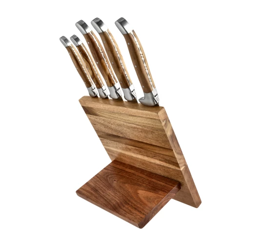 Komplet noży kuchennych Laguiole Style de Vie Luxury Line Olive Wood z blokiem magnetycznym
