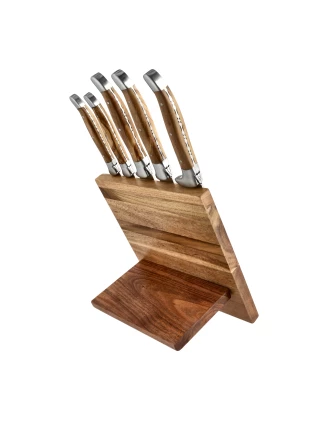 Laguiole Style de Vie Luxury Line Olive Wood - Komplet 5 Noży Kuchennych z Blokiem Magnetycznym | imag24.pl