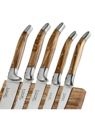 Laguiole Style de Vie Luxury Line Olive Wood - Komplet 5 Noży Kuchennych z Blokiem Magnetycznym | imag24.pl