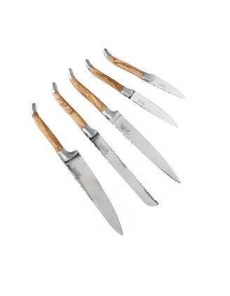 Laguiole Style de Vie Luxury Line Olive Wood - Komplet 5 Noży Kuchennych z Blokiem Magnetycznym | imag24.pl