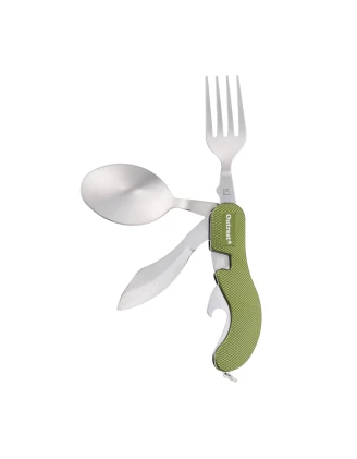Outrest Pocket Meal 4w1 Oliwkowy - Składany Niezbędnik Turystyczny z Nożem i Sztućcami