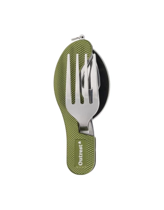 Outrest Pocket Meal 4w1 Oliwkowy - Składany Niezbędnik Turystyczny z Nożem i Sztućcami