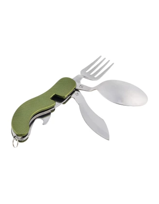 Outrest Pocket Meal 4w1 Oliwkowy - Składany Niezbędnik Turystyczny z Nożem i Sztućcami