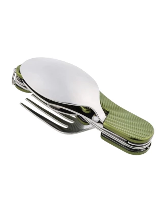 Outrest Pocket Meal 4w1 Oliwkowy - Składany Niezbędnik Turystyczny z Nożem i Sztućcami
