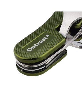 Outrest Pocket Meal 4w1 Oliwkowy - Składany Niezbędnik Turystyczny z Nożem i Sztućcami