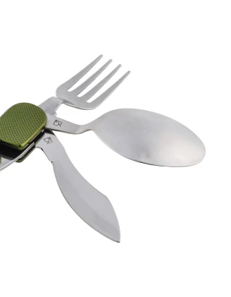 Outrest Pocket Meal 4w1 Oliwkowy - Składany Niezbędnik Turystyczny z Nożem i Sztućcami