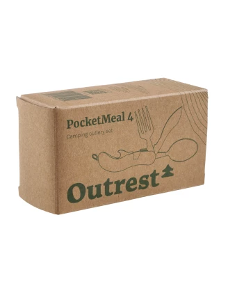 Outrest Pocket Meal 4w1 Oliwkowy - Składany Niezbędnik Turystyczny z Nożem i Sztućcami