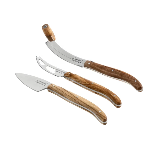 Laguiole Olive Wood V2 - Komplet 3 Noży do Serów ze Stali Nierdzewnej i Drewna Oliwnego