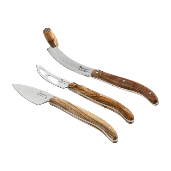 Laguiole Olive Wood V2 - Komplet 3 Noży do Serów ze Stali Nierdzewnej i Drewna Oliwnego